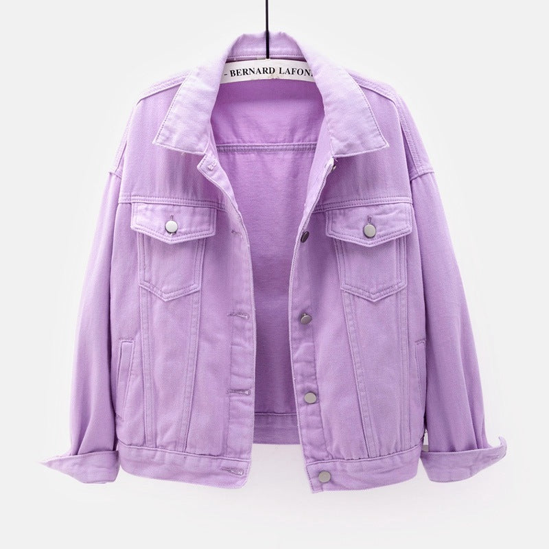 Einfarbige Jeansjacke mit Taschen