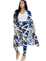 2 Pieces Stripe Print Cardigan Pants Sets