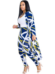 2 Pieces Stripe Print Cardigan Pants Sets