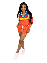 2 Piece Outfits Color Block Windbreaker shorts Set