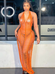 Halter Tassel Backless Bikini Cover Up Maxi Dress