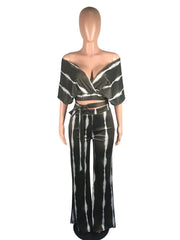 2 Pieces Tie Dye Off Shoulder Top Pants Set