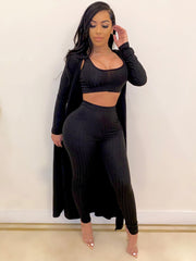 Three Pieces Ribbed Knit Pant Set