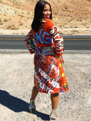 Long Sleeve  Graffiti Button Down Long Coat