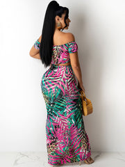 2 Piece Floral Off Shoulder Crop Top Skirt Set