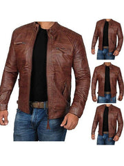 Herren Leder Slim Fit Motorrad PU Lederjacke M-5XL