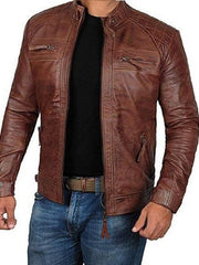 Herren Leder Slim Fit Motorrad PU Lederjacke M-5XL