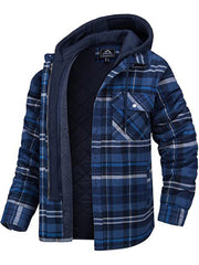 Men's Plaid Flannel Quilted Lined Hooded Jacket in 4 Colors S-XXXXL