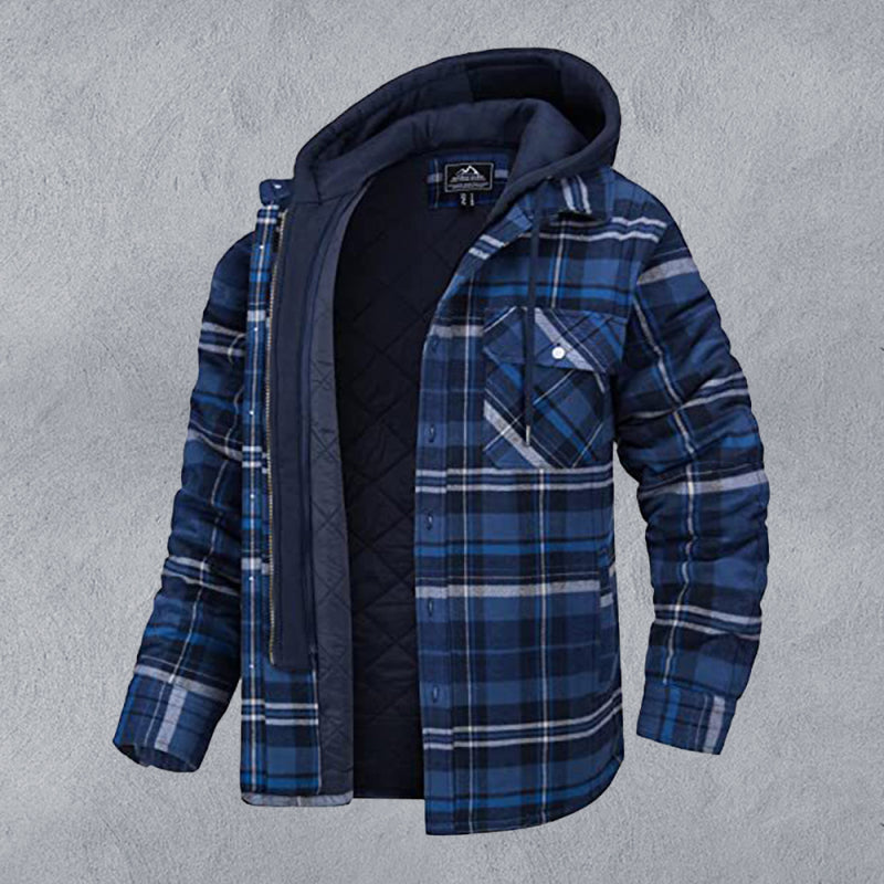 Men's Plaid Flannel Quilted Lined Hooded Jacket in 4 Colors S-XXXXL