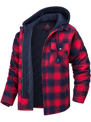 Men's Plaid Flannel Quilted Lined Hooded Jacket in 4 Colors S-XXXXL