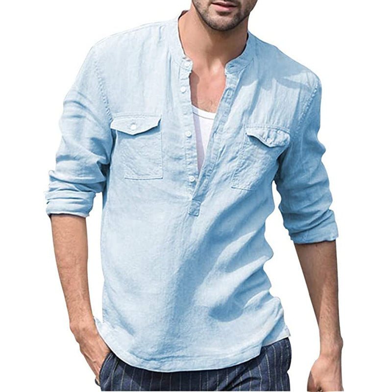 Men's Solid Cotton Shirt with Pockets in 3 Colors