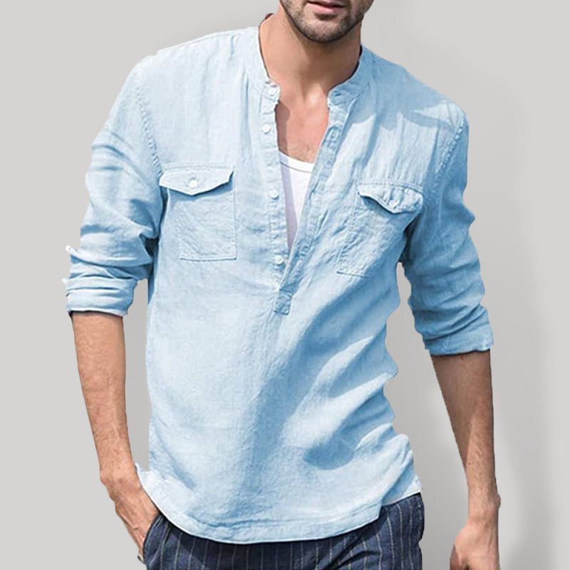 Men's Solid Cotton Shirt with Pockets in 3 Colors
