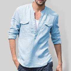 Men's Solid Cotton Shirt with Pockets in 3 Colors