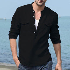 Men's Solid Cotton Shirt with Pockets in 3 Colors