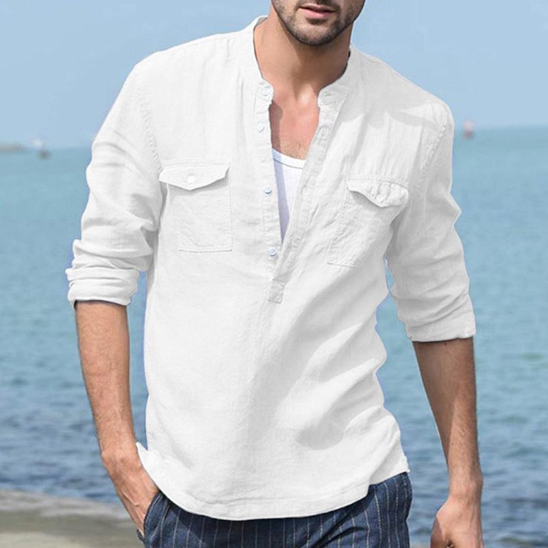 Men's Solid Cotton Shirt with Pockets in 3 Colors