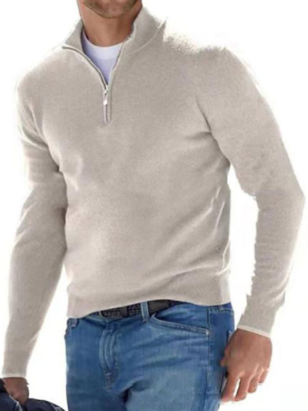 Haut à manches longues et col en V pour homme avec fermeture éclair, disponible en 10 couleurs (S-5XL)