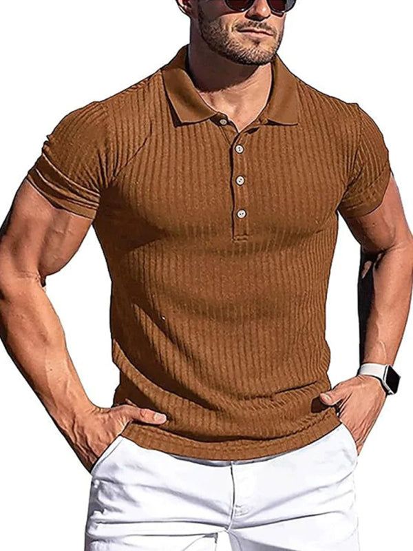 Men's Cotton Striped Short Sleeve Polo Shirt in 8 Colors