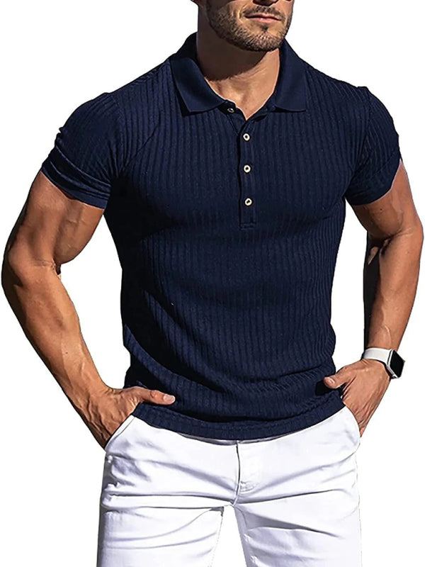 Men's Cotton Striped Short Sleeve Polo Shirt in 8 Colors