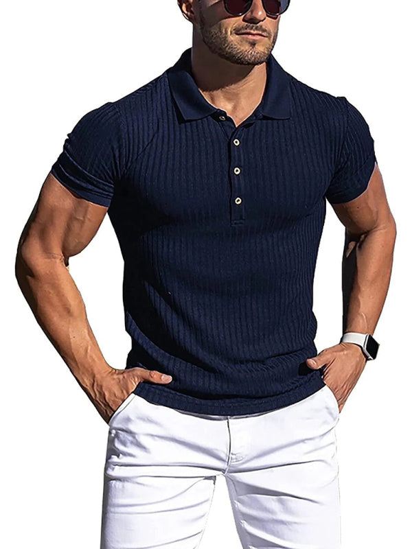 Men's Cotton Striped Short Sleeve Polo Shirt in 8 Colors
