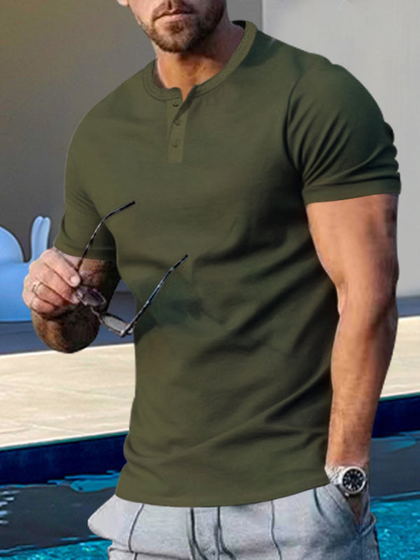Men's Short Sleeve Henley Round Neck Shirt in 7 Colors M-3XL