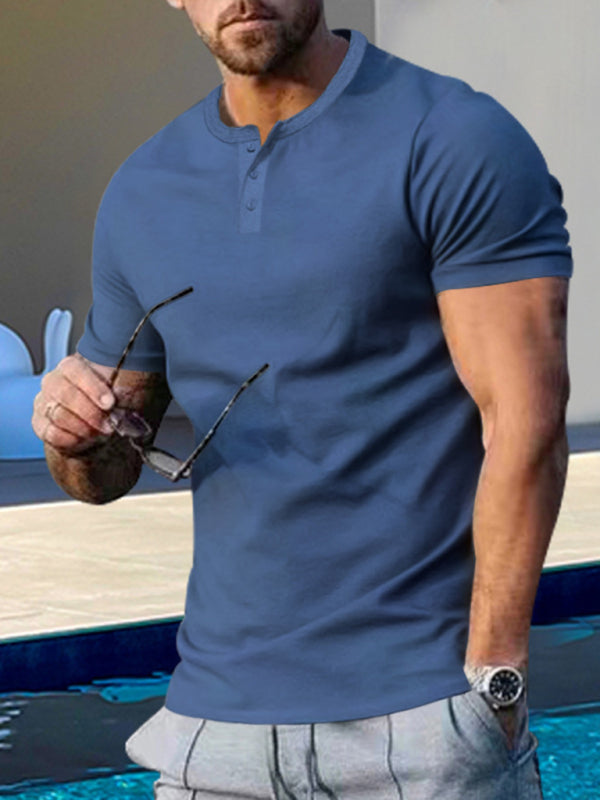 Men's Short Sleeve Henley Round Neck Shirt in 7 Colors M-3XL