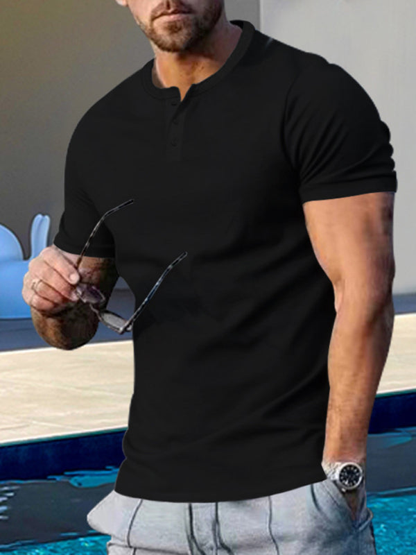 Men's Short Sleeve Henley Round Neck Shirt in 7 Colors M-3XL