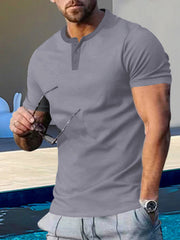 Men's Short Sleeve Henley Round Neck Shirt in 7 Colors M-3XL
