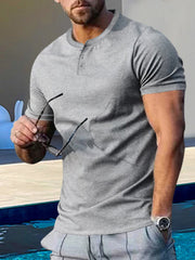 Men's Short Sleeve Henley Round Neck Shirt in 7 Colors M-3XL