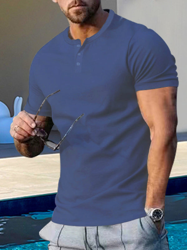 Men's Short Sleeve Henley Round Neck Shirt in 7 Colors M-3XL