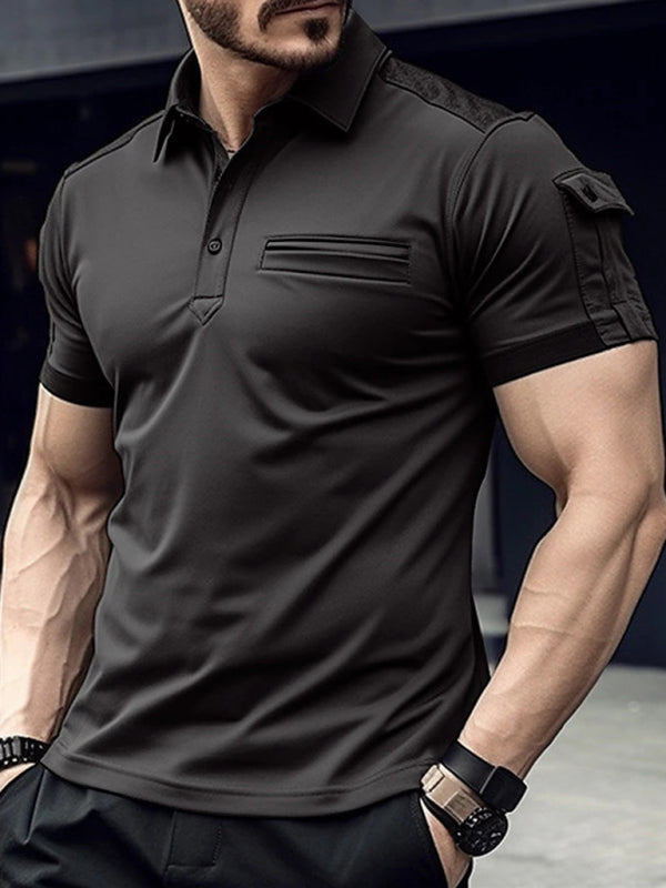 Men's Short Sleeve Polo Shirt with Button Lapel