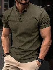 Men's Henley Collar Short Sleeve Polo Shirt in 5 Colors S-XXL