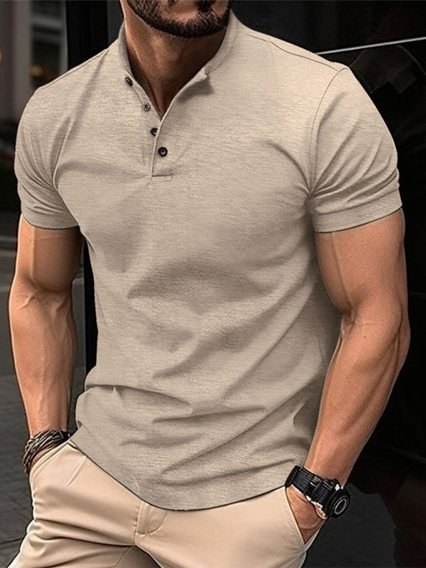Men's Henley Collar Short Sleeve Polo Shirt in 5 Colors S-XXL