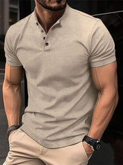 Men's Henley Collar Short Sleeve Polo Shirt in 5 Colors S-XXL