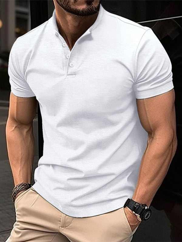 Men's Henley Collar Short Sleeve Polo Shirt in 5 Colors S-XXL