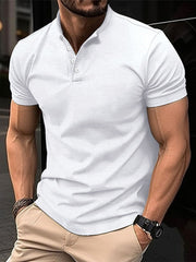 Men's Henley Collar Short Sleeve Polo Shirt in 5 Colors S-XXL