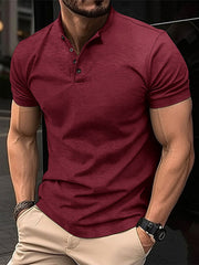 Men's Henley Collar Short Sleeve Polo Shirt in 5 Colors S-XXL
