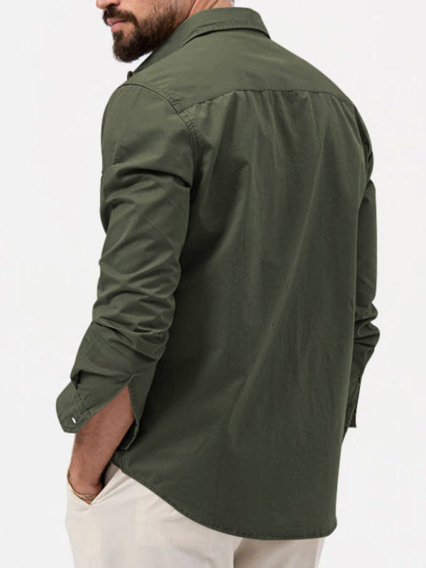 Men's Button-Up Long Sleeve Shirt with Chest Pockets