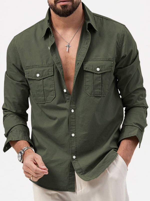Men's Button-Up Long Sleeve Shirt with Chest Pockets
