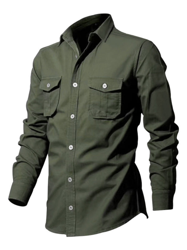 Men's Button-Up Long Sleeve Shirt with Chest Pockets