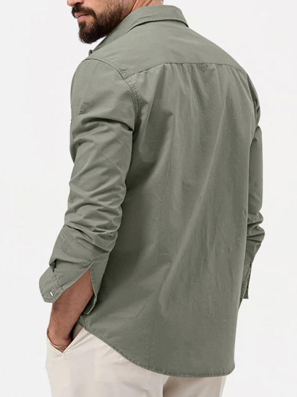 Men's Button-Up Long Sleeve Shirt with Chest Pockets