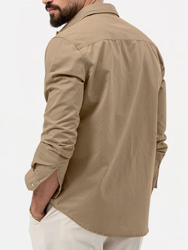 Men's Button-Up Long Sleeve Shirt with Chest Pockets