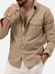 Men's Button-Up Long Sleeve Shirt with Chest Pockets
