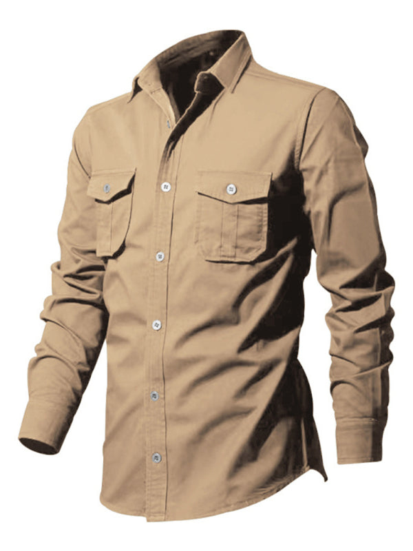 Men's Button-Up Long Sleeve Shirt with Chest Pockets