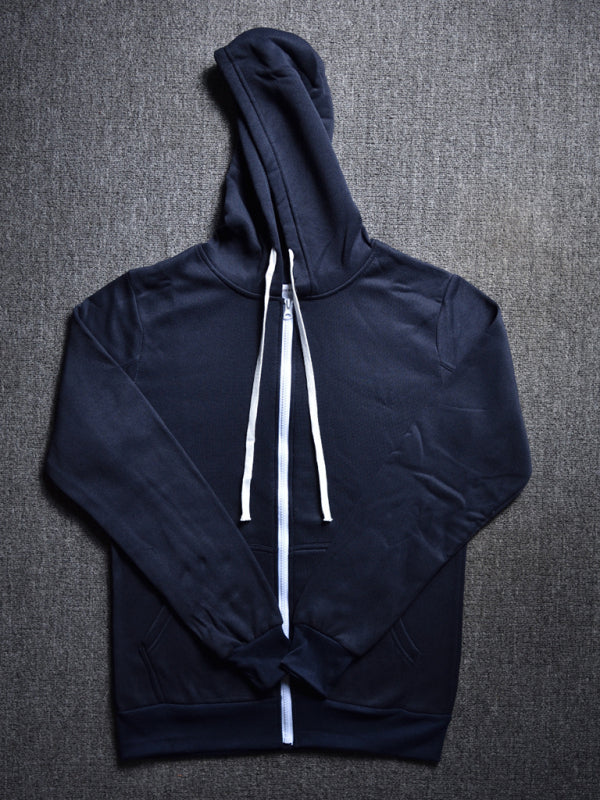 Men's Long Sleeve Hooded Zippered Sweatshirt with Pockets in 5 Colors