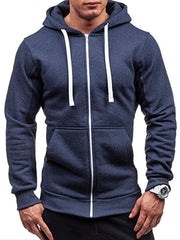 Men's Long Sleeve Hooded Zippered Sweatshirt with Pockets in 5 Colors