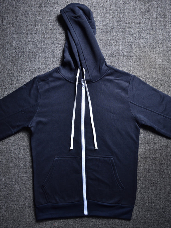Men's Long Sleeve Hooded Zippered Sweatshirt with Pockets in 5 Colors
