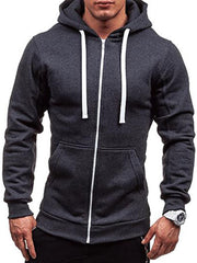 Men's Long Sleeve Hooded Zippered Sweatshirt with Pockets in 5 Colors