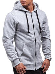 Men's Long Sleeve Hooded Zippered Sweatshirt with Pockets in 5 Colors