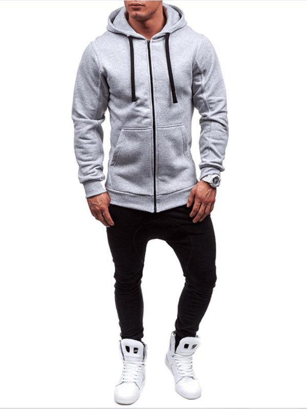 Men's Long Sleeve Hooded Zippered Sweatshirt with Pockets in 5 Colors