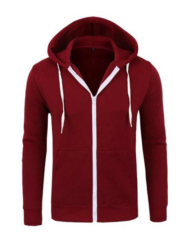 Men's Long Sleeve Hooded Zippered Sweatshirt with Pockets in 5 Colors